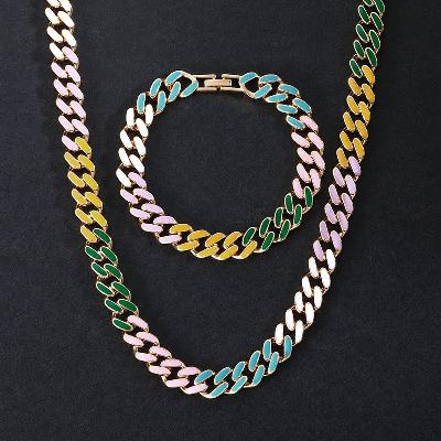 10mm Multi-Color Enamel Miami Cuban Chain and Bracelet Set