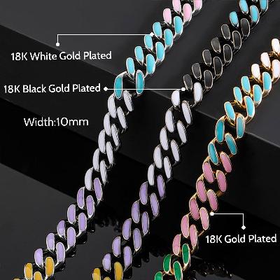 10mm Multi-Color Enamel Miami Cuban Chain and Bracelet Set