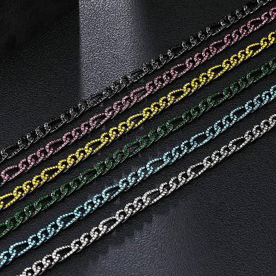 7mm Iced Figaro Chain and Bracelet Set-Emerald/Black/Blue/Yellow/Purple/White