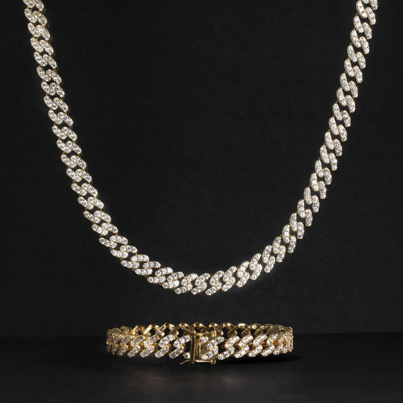 Iced 8mm Cuban Link Chain Set in Gold