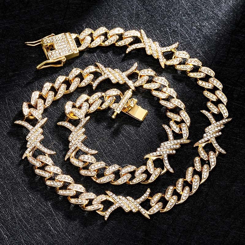 10mm Iced Cuban Barb Wire Chain and Bracelet Set