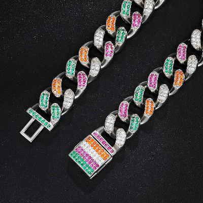 12mm Iced Handset Multi-Color Miami Cuban Chain and Bracelet Set