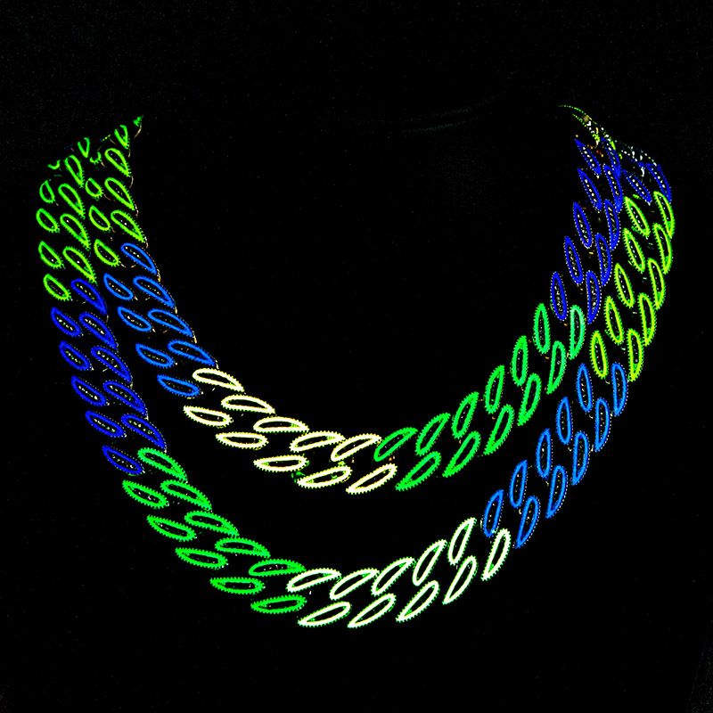 14mm Iced Glow in the Dark Multi-Color Enamel Miami Cuban Chain and Bracelet Set