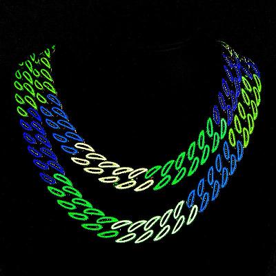 14mm Iced Glow in the Dark Multi-Color Enamel Miami Cuban Chain and Bracelet Set