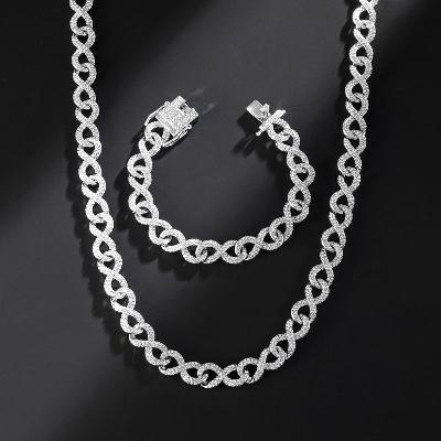 11mm Iced Infinity Cuban Link Chain and Bracelet Set in White Gold