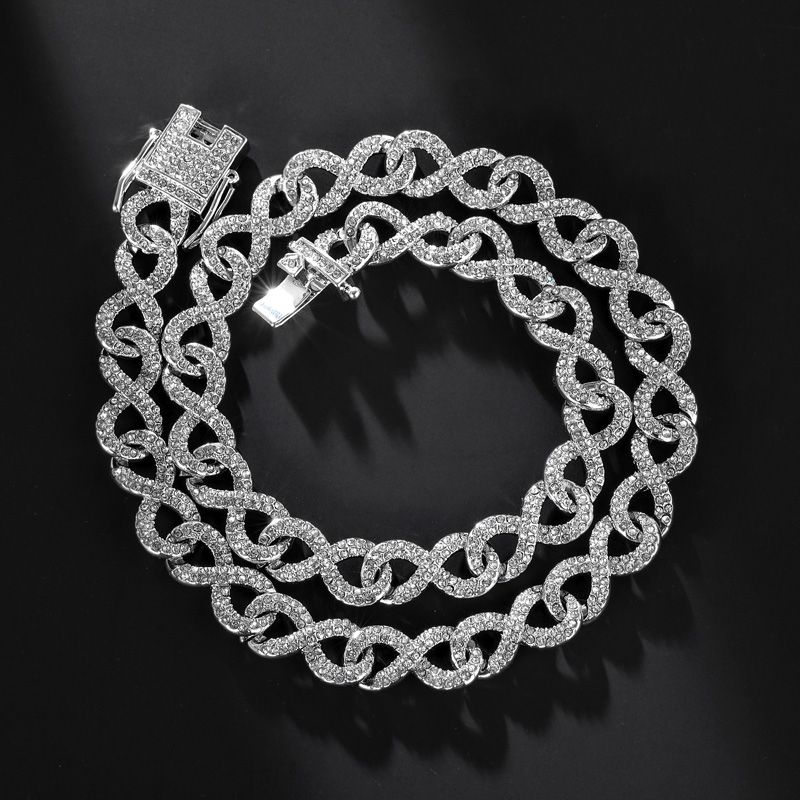 11mm Iced Infinity Cuban Link Chain and Bracelet Set in White Gold