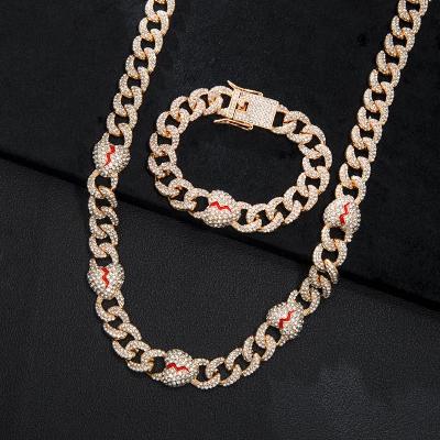 13mm Iced Broken Heart Cuban Chain and Bracelet Set