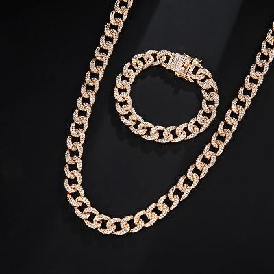 12mm Iced Cuban Link Chain and Bracelet Set in Gold