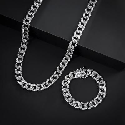 12mm Iced Cuban Link Chain and Bracelet Set in White Gold