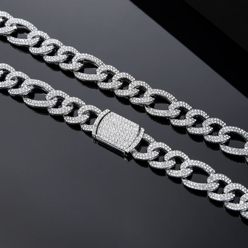 13mm Iced Figaro Chain and Bracelet Set in White Gold