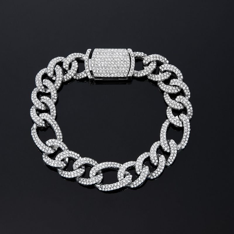13mm Iced Figaro Chain and Bracelet Set in White Gold