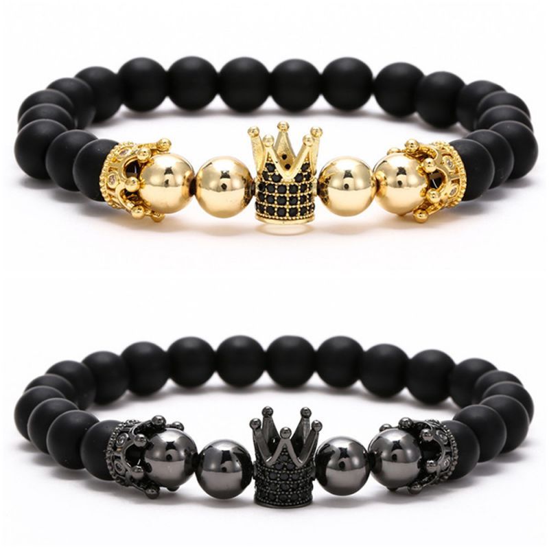 Iced Roman Numerals Watch+Iced Crown Beads Bracelet Set