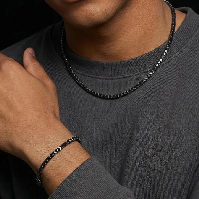 5mm Black Stones Tennis Chain Set in Black Gold