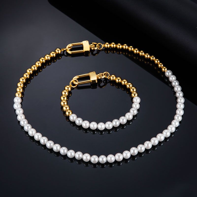 Half Beads and Pearl Chain & Bracelet Set