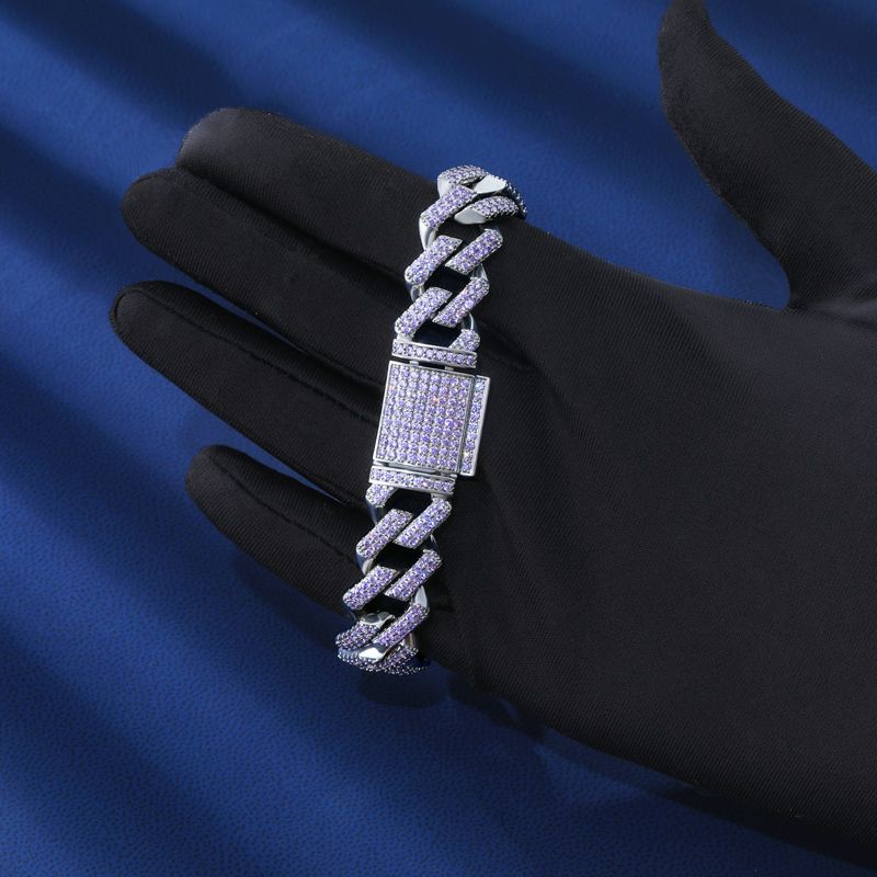 15mm Iced Light Purple Cuban Chain & Bracelet Set in White Gold