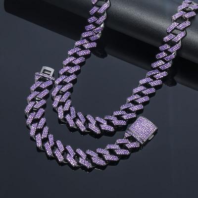 Iced Purple 20mm Miami Cuban Chain & Bracelet Set with Big Box Clasp in Black Gold