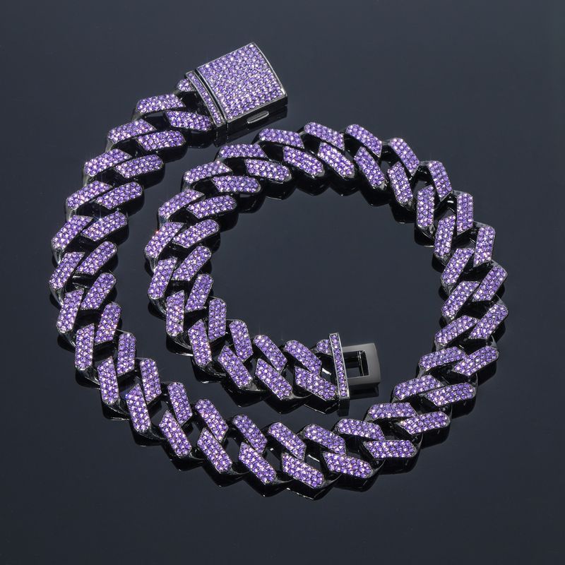 Iced Purple 20mm Miami Cuban Chain & Bracelet Set with Big Box Clasp in Black Gold