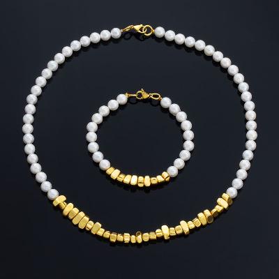 Black Gallstone Pearl Necklace & Bracelet Set