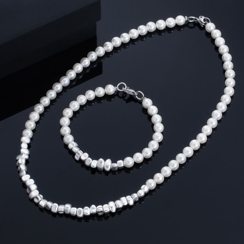 Frosted Black Gallstone Pearl Chain & Bracelet Set