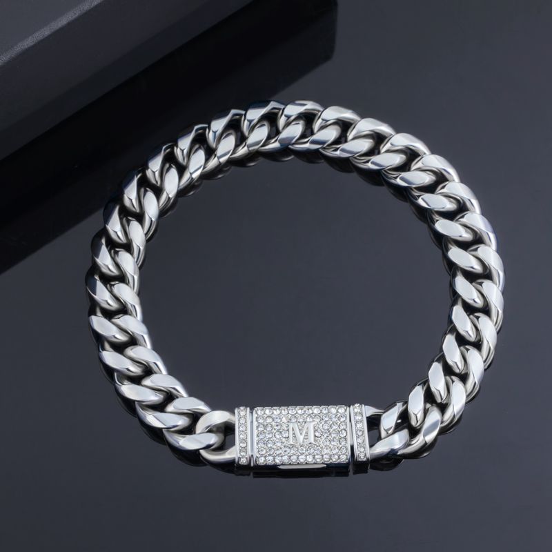 10mm Iced Initial Letter Stainless Steel Cuban Chain & Bracelet Set