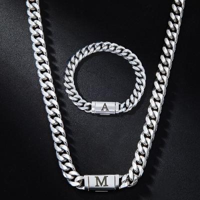 10mm Miami Initial Letter Stainless Steel Cuban Chain & Bracelet Set
