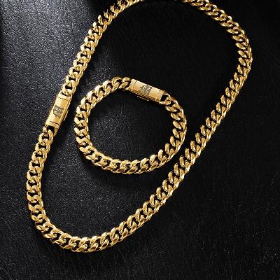 10mm Miami Old English Letter Cuban Chain & Bracelet Set in 18K Gold Plated