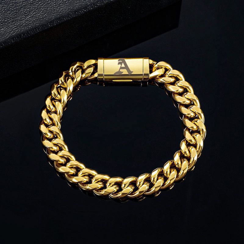 10mm Miami Old English Letter Cuban Chain & Bracelet Set in 18K Gold Plated