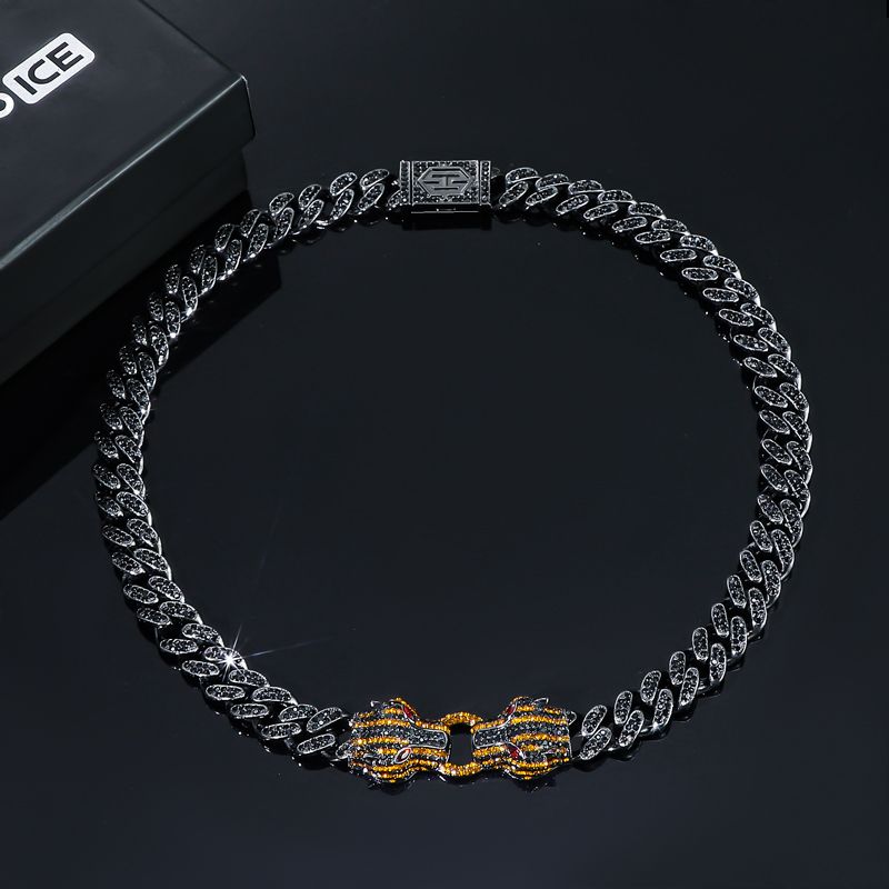 Iced Orange Panther Cuban Jewelry Set in 18K Black Gold