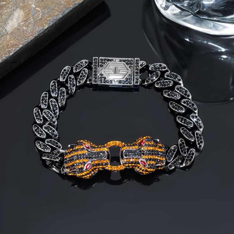 Iced Orange Panther Cuban Jewelry Set in 18K Black Gold