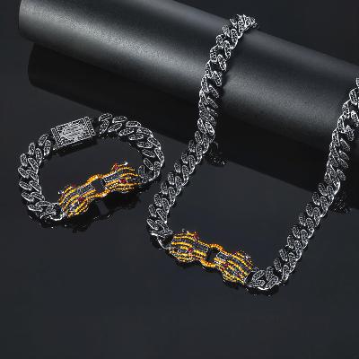 Iced Orange Panther Cuban Jewelry Set in 18K Black Gold