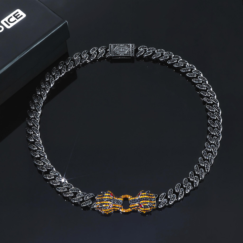 Iced Orange Panther Cuban Jewelry Set in 18K Black Gold