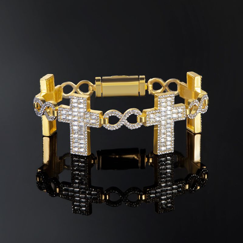 10mm Iced Baguette Cross Infinity Link Chain & Bracelet Set in Gold