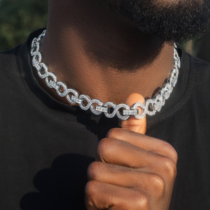 16mm Iced Infinity Link Chain & Bracelet Set in White Gold