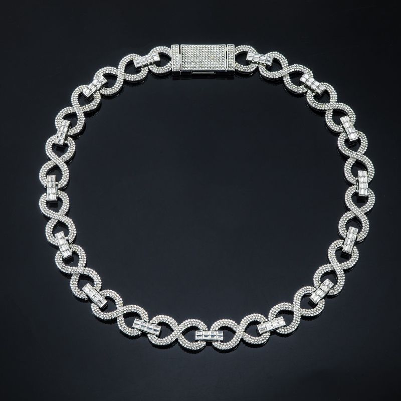 16mm Iced Infinity Link Chain & Bracelet Set in White Gold