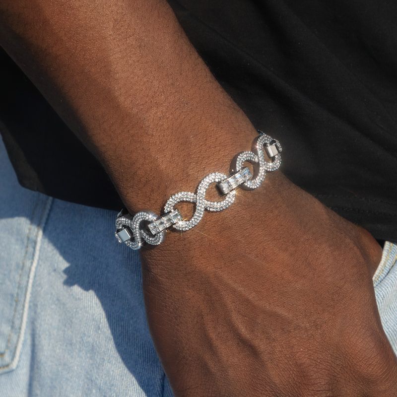 16mm Iced Infinity Link Chain & Bracelet Set in White Gold