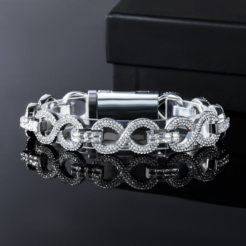 16mm Iced Infinity Link Chain & Bracelet Set in White Gold