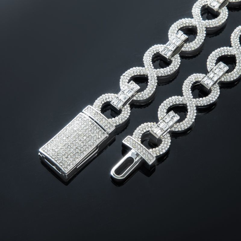16mm Iced Infinity Link Chain & Bracelet Set in White Gold