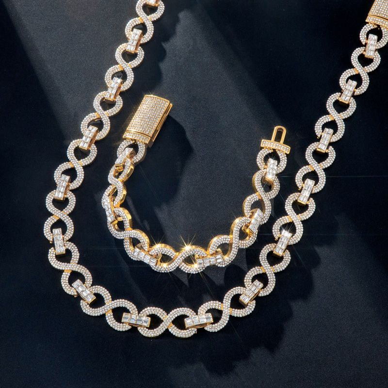 16mm Iced Infinity Link Chain & Bracelet Set in Gold