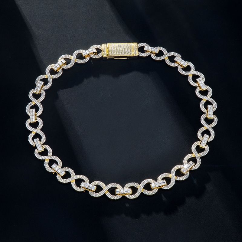 16mm Iced Infinity Link Chain & Bracelet Set in Gold