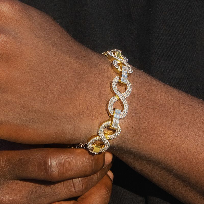 16mm Iced Infinity Link Chain & Bracelet Set in Gold