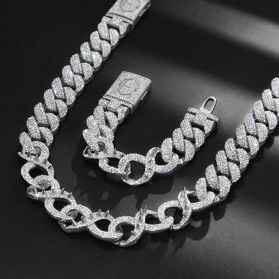 20mm Spiked Infinity Cuban Link Chain & Bracelet Set in White Gold