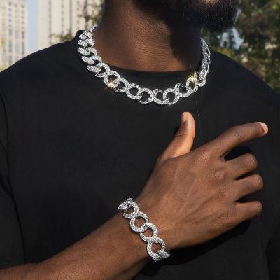 20mm Spiked Infinity Cuban Link Chain & Bracelet Set in White Gold