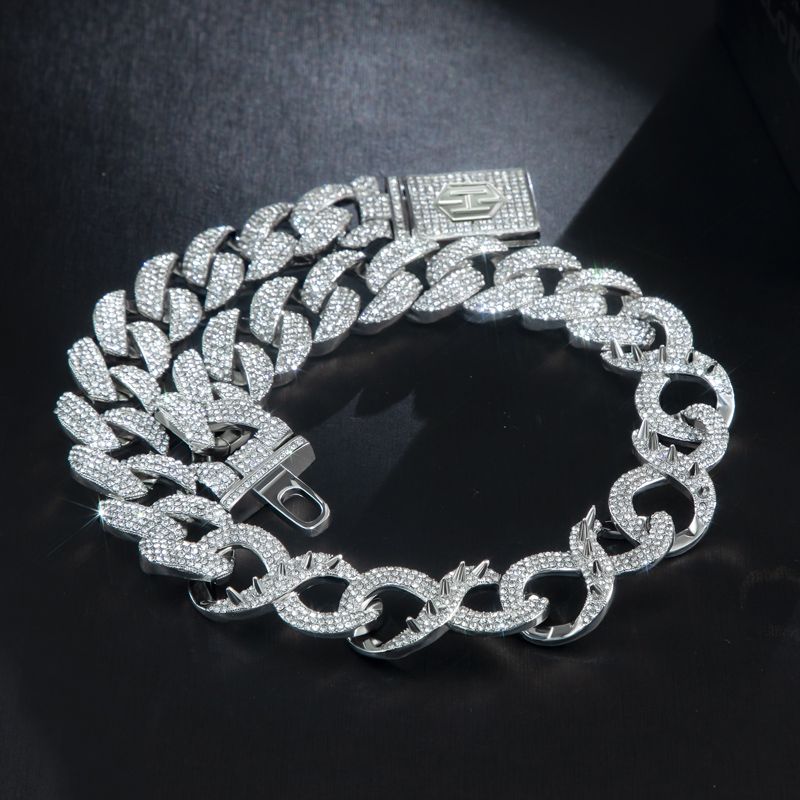 20mm Spiked Infinity Cuban Link Chain & Bracelet Set in White Gold