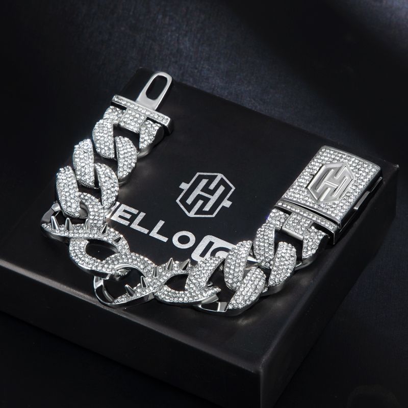 20mm Spiked Infinity Cuban Link Chain & Bracelet Set in White Gold