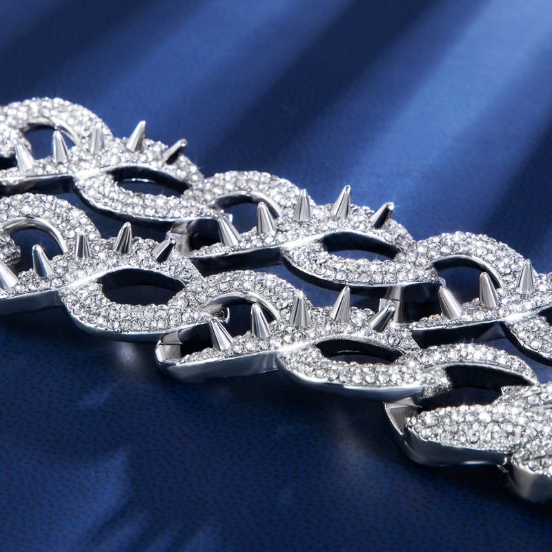 20mm Spiked Infinity Cuban Link Chain & Bracelet Set in White Gold