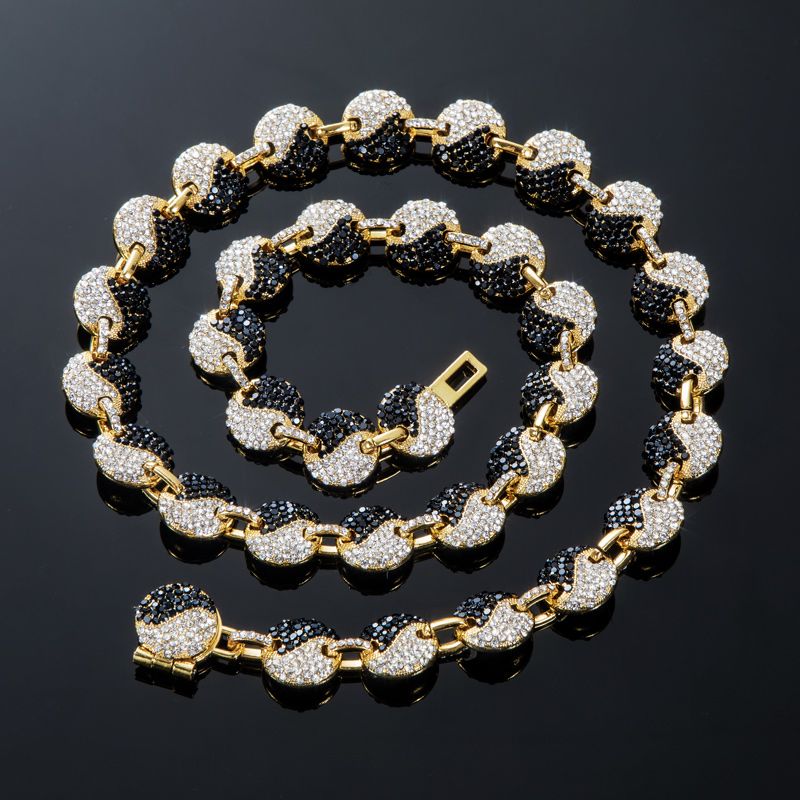 12mm Iced Yin Yang Link Chain & Bracelet Set in Gold