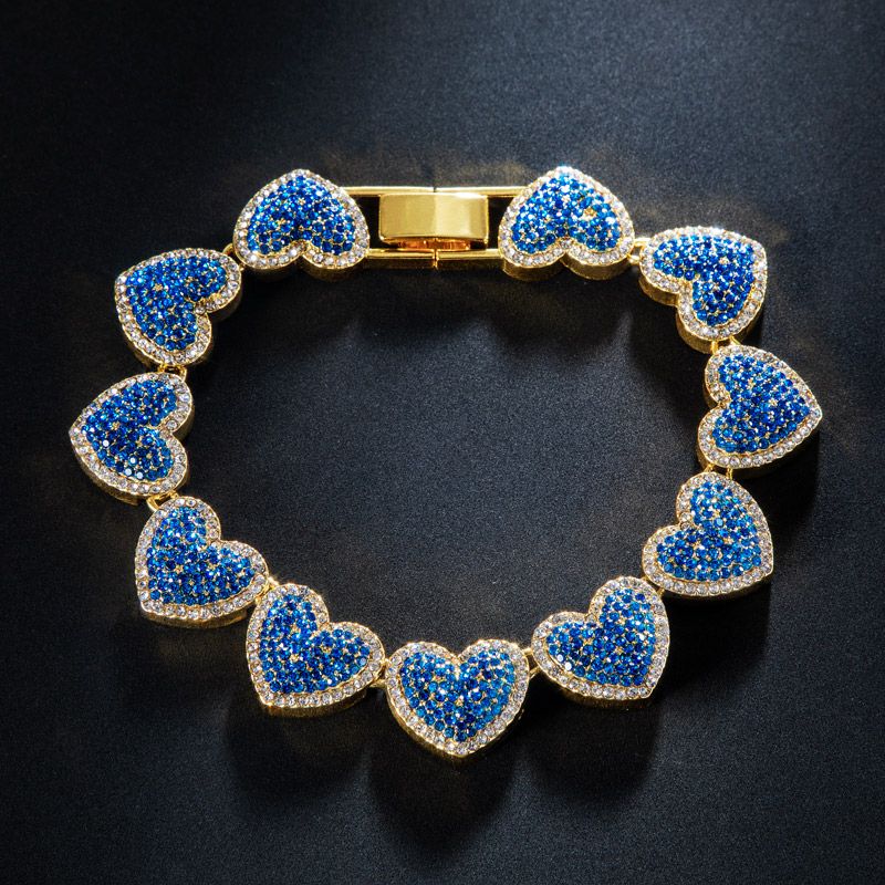 15mm Clustered Sapphire Heart Link Chain & Bracelet Set in Gold