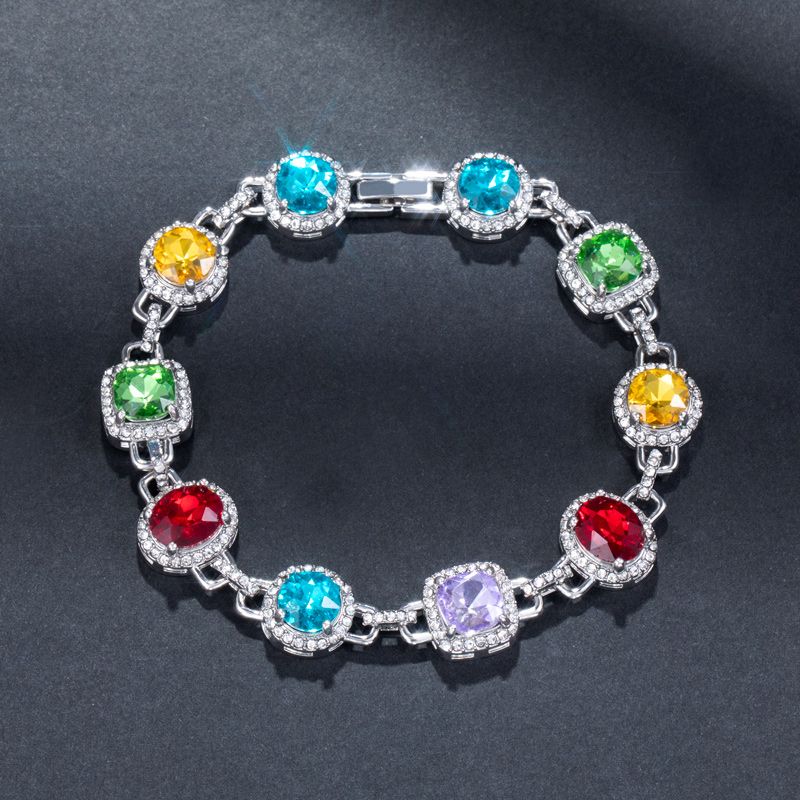 8.5mm Multi-color Diamonds Chain & Bracelet Set in White Gold