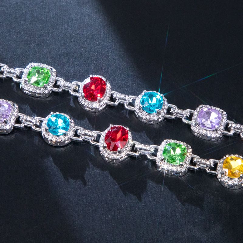 8.5mm Multi-color Diamonds Chain & Bracelet Set in White Gold