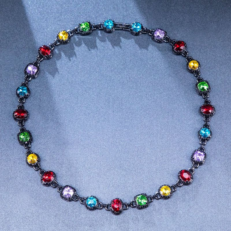 8.5mm Multi-color Diamonds Chain & Bracelet in Black Gold